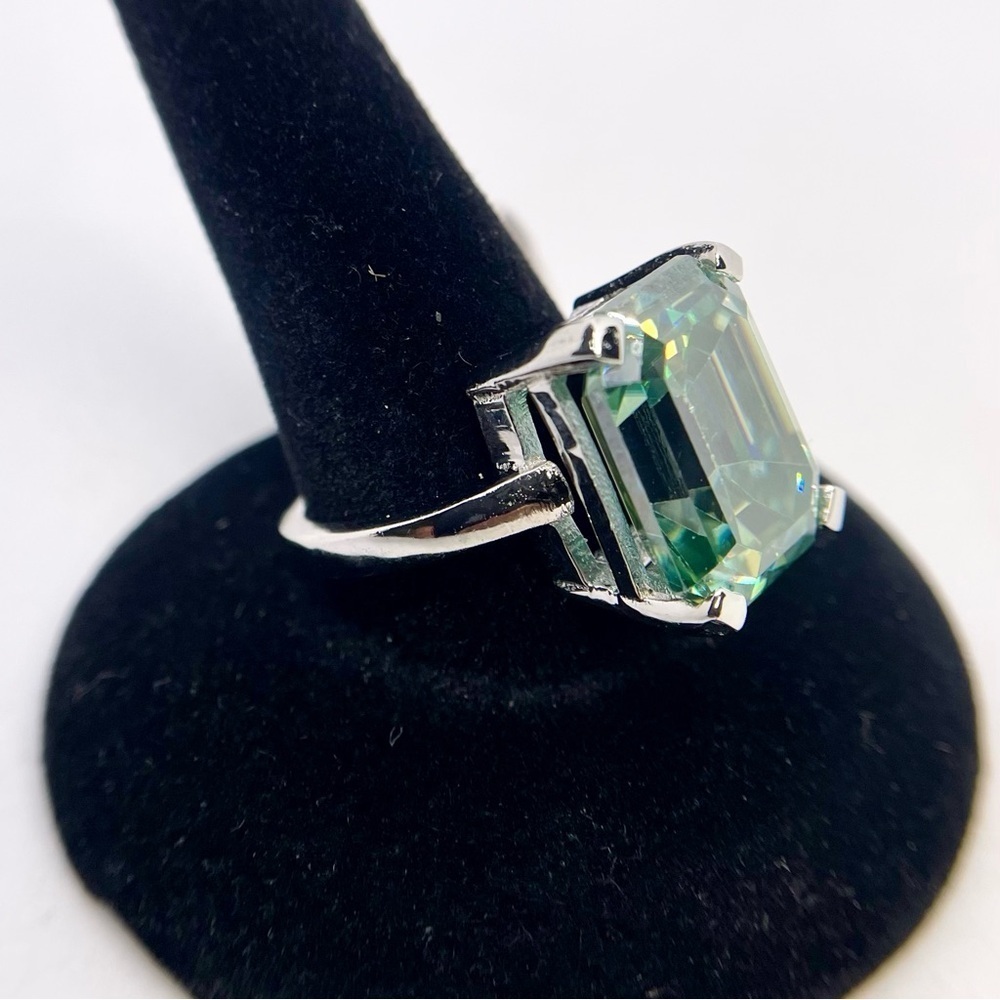 Emerald Cut Moissanite Ring Vivid Blue Green Cocktail Wedding Ring 10 Ct - Picture 5 of 13